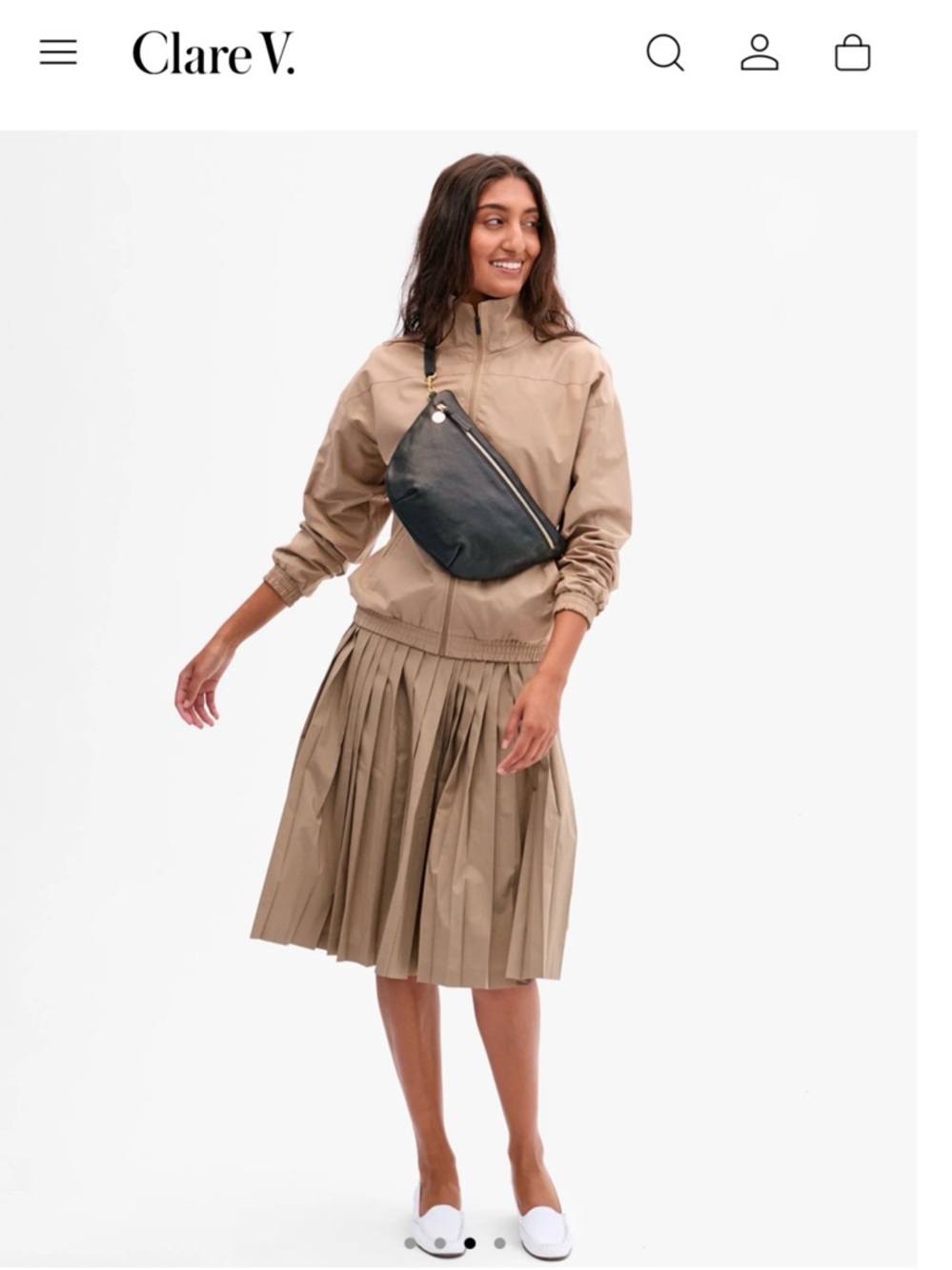 Claire V Black Leather Crossbody “Granny Fanny” Belt Bag with Red Zip Accent - Picture 3 of 3